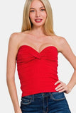 Zenana Ruched Twisted Sweetheart Neck Top - Trendsi