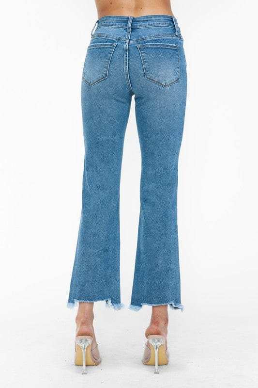 bytos Raw Hem Distressed Mid Rise Crop Jeans - Trendsi - Flyclothing LLC