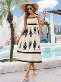 Printed Square Neck Wide Strap Midi Dress - Trendsi - Flyclothing LLC