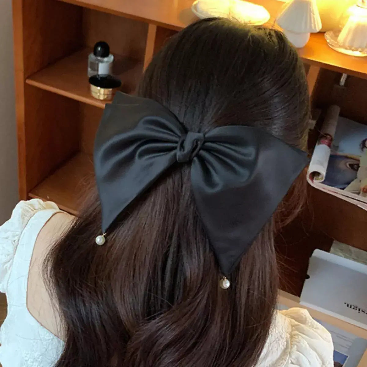 Satin Pearl Bow Hair Clip - Trendsi - Flyclothing LLC