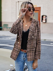 Full Size Plaid Lapel Collar Blazer - Trendsi