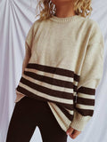 Striped Dropped Shoulder Long Sleeve Sweater - Trendsi - Flyclothing LLC