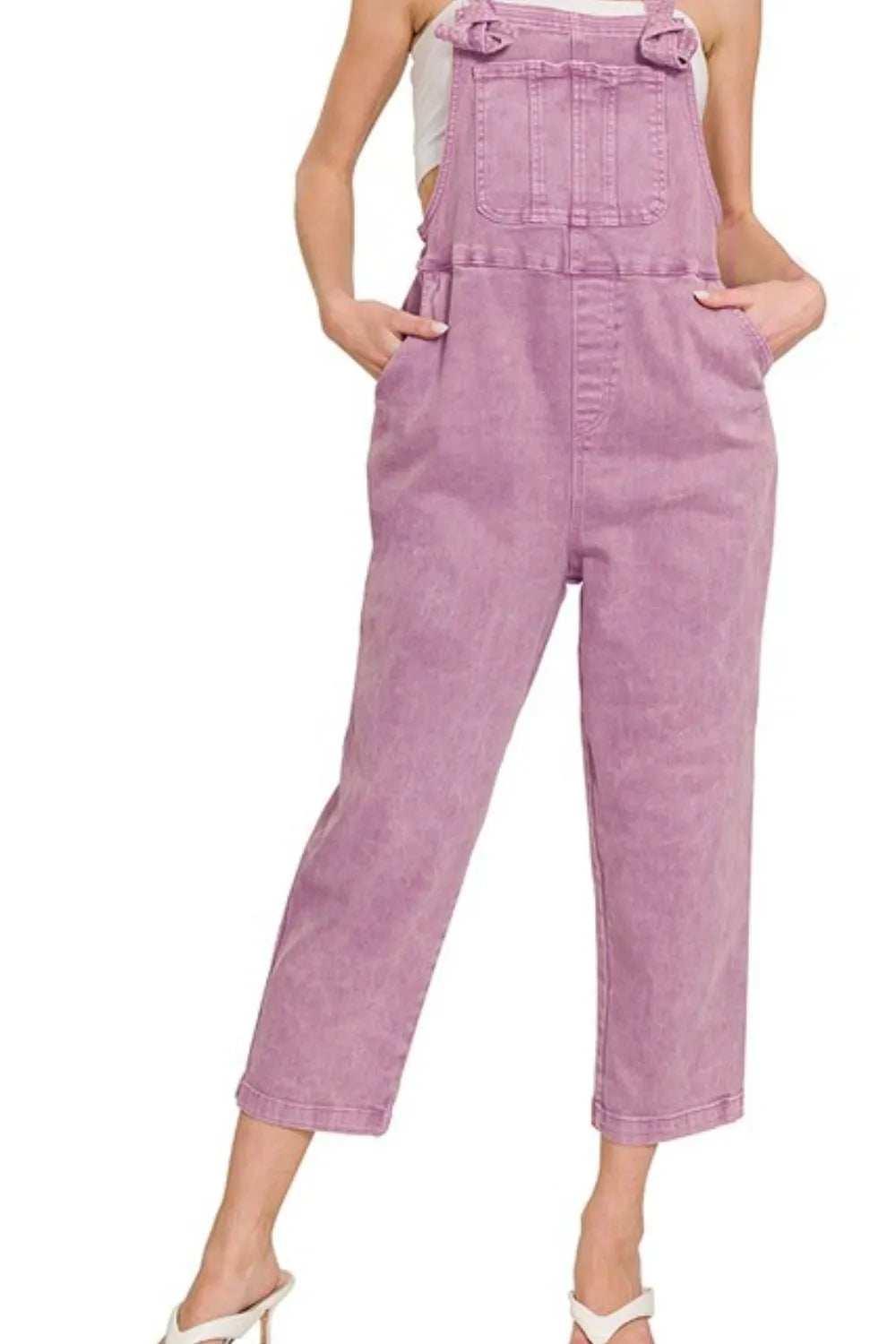 Zenana Washed Knot Strap Relaxed Fit Overalls - Trendsi - Flyclothing LLC