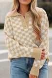 Checkered Collared Neck Long Sleeve Sweater - Trendsi - Flyclothing LLC