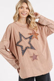 Mittoshop Mineral Wash Star Patch Long Sleeve T-Shirt - Trendsi