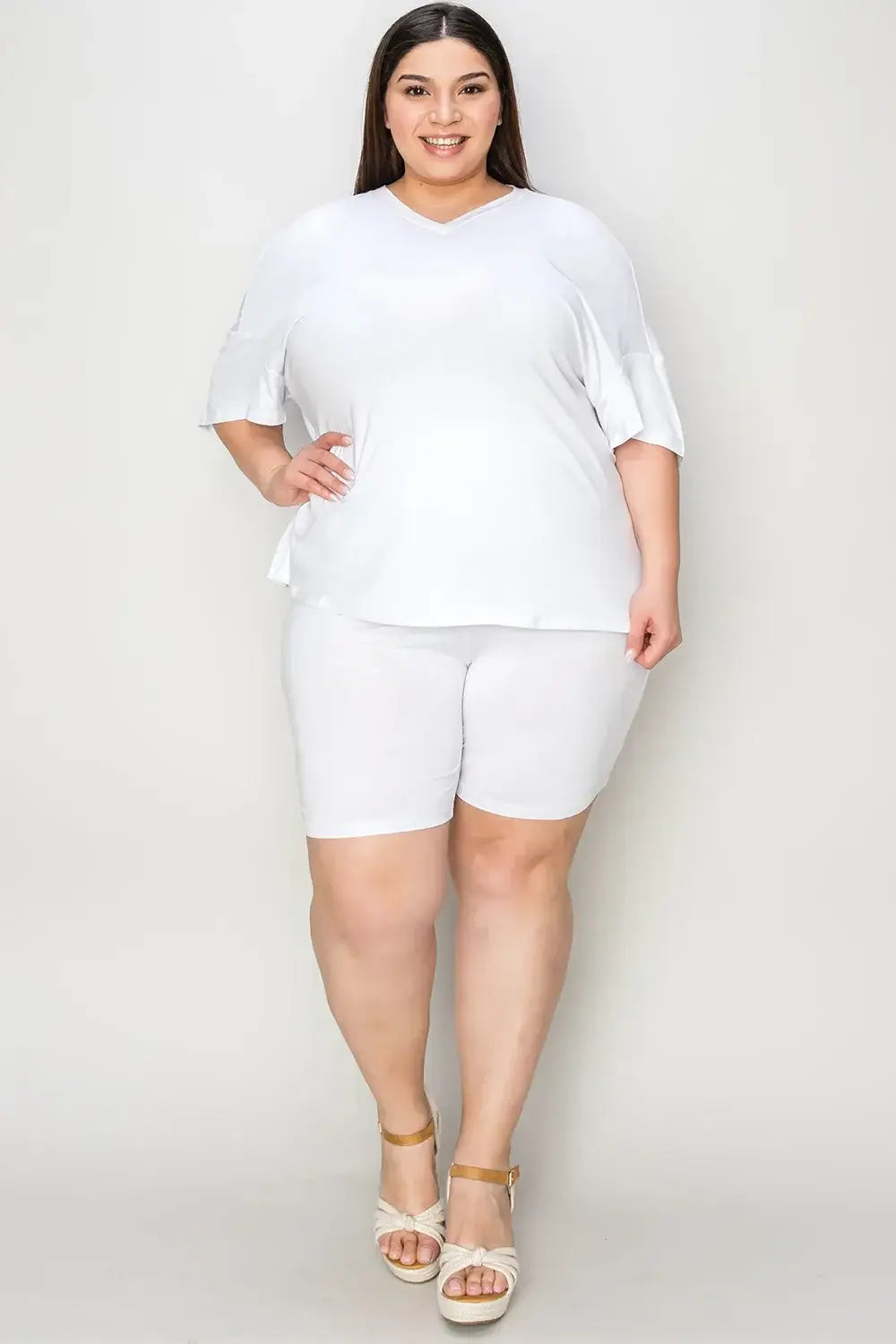 Basic Bae Bamboo Full Size V-Neck Drop Shoulder T-Shirt and Shorts Set - Trendsi - Flyclothing LLC