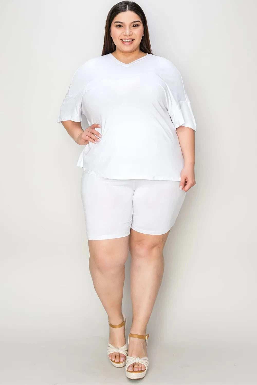 Basic Bae Bamboo Full Size V-Neck Drop Shoulder T-Shirt and Shorts Set - Trendsi - Flyclothing LLC
