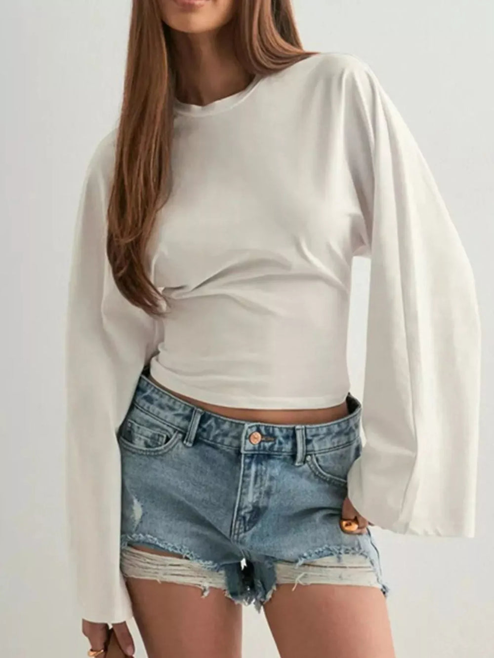 Full Size Long Sleeve Fitted T-Shirt Plus Size - Trendsi - Flyclothing LLC