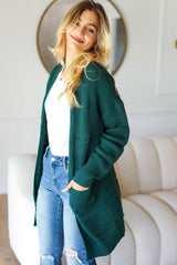 Haptics Stripe Textured Open Front Cardigan with Pockets - Trendsi