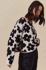 SO ME Loose Fit Flower Lightweight Sweater Top - Trendsi - Flyclothing LLC