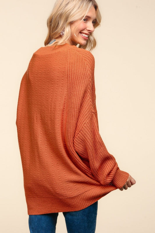 Haptics Full Size Side Slit Texture Asymmetric Sweater - Trendsi