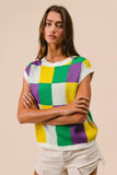 BiBi Mardi Gras Checker Pattern Sleeveless Sweater Top - Trendsi - Flyclothing LLC