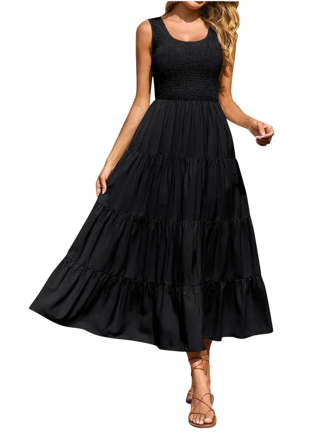 Tiered Smocked Wide Strap Dress - Trendsi - Flyclothing LLC
