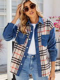 Plaid Long Sleeve Denim Jacket - Trendsi