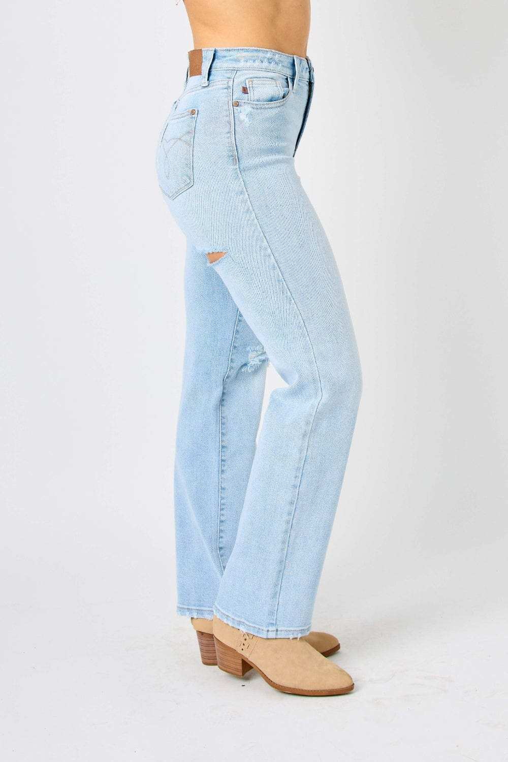 Judy Blue Full Size High Waist Distressed Straight Jeans - Trendsi - Flyclothing LLC