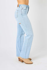 Judy Blue Full Size High Waist Distressed Straight Jeans - Trendsi