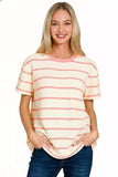 Zenana Textured Striped Crew Neck T-Shirt - Trendsi - Flyclothing LLC