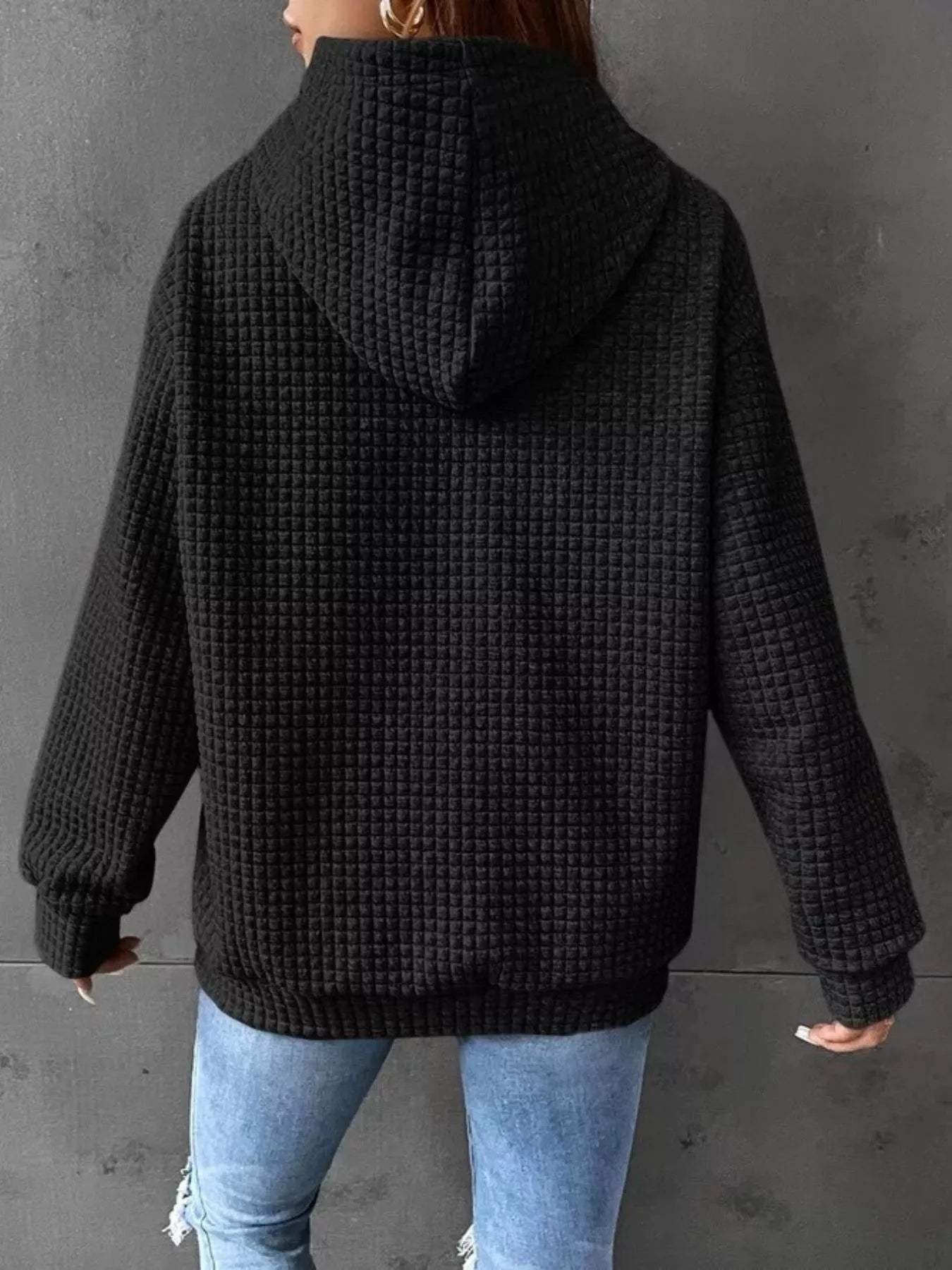 Full Size Textured Kangaroo Pocket Hoodie Plus Size - Trendsi - Flyclothing LLC