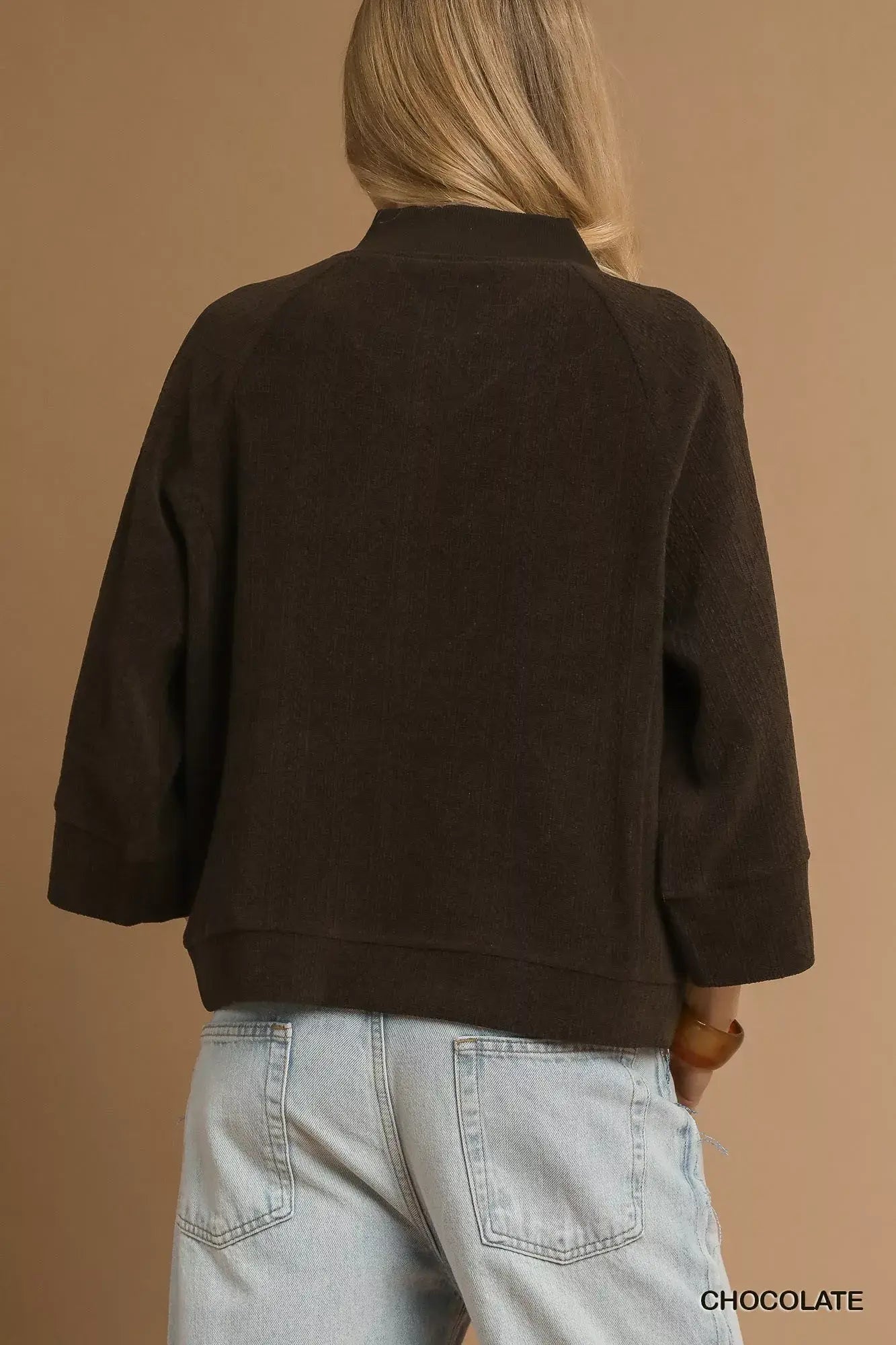 Umgee Textured Knit V-Neck Top - Trendsi - Flyclothing LLC