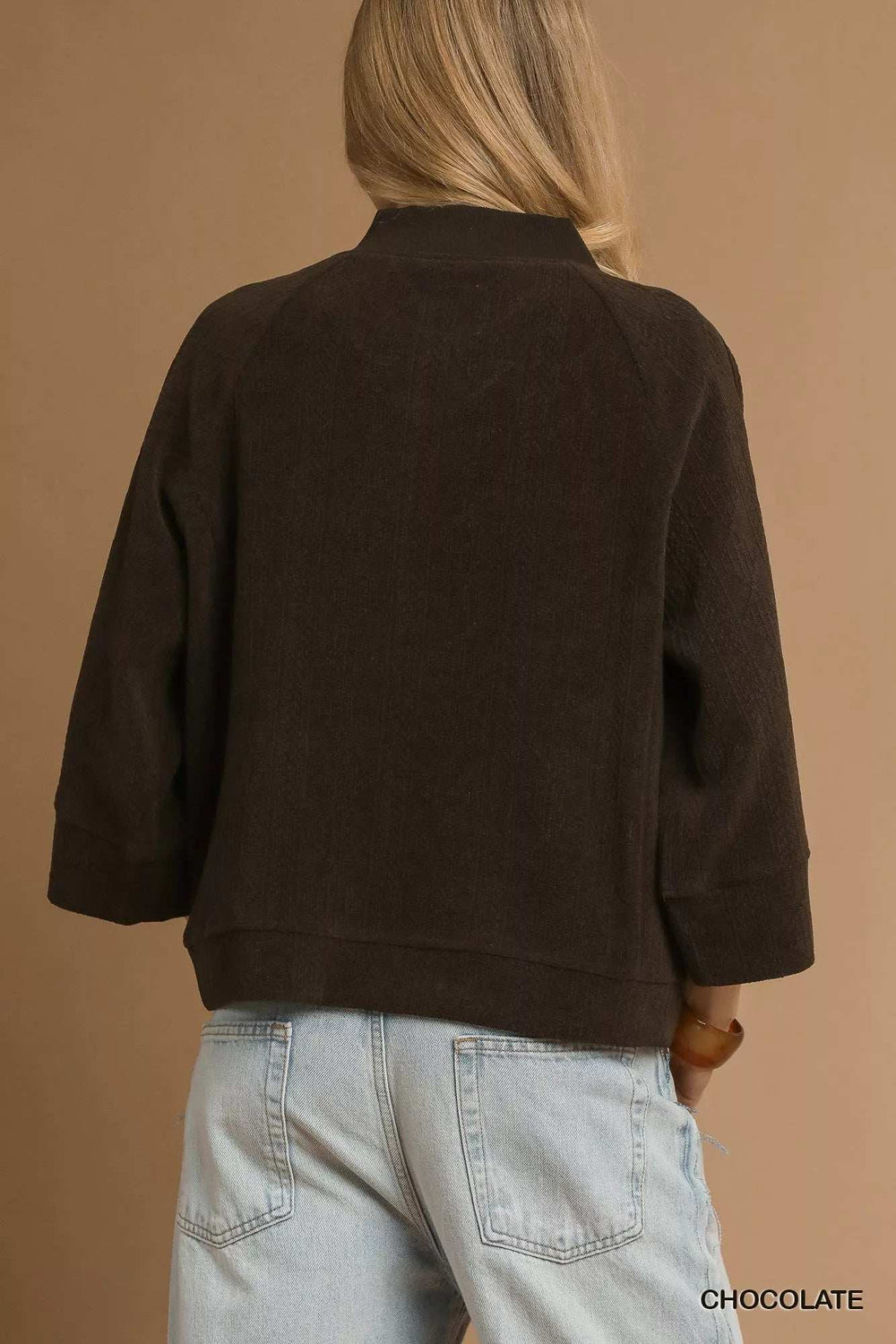 Umgee Textured Knit V-Neck Top - Trendsi - Flyclothing LLC