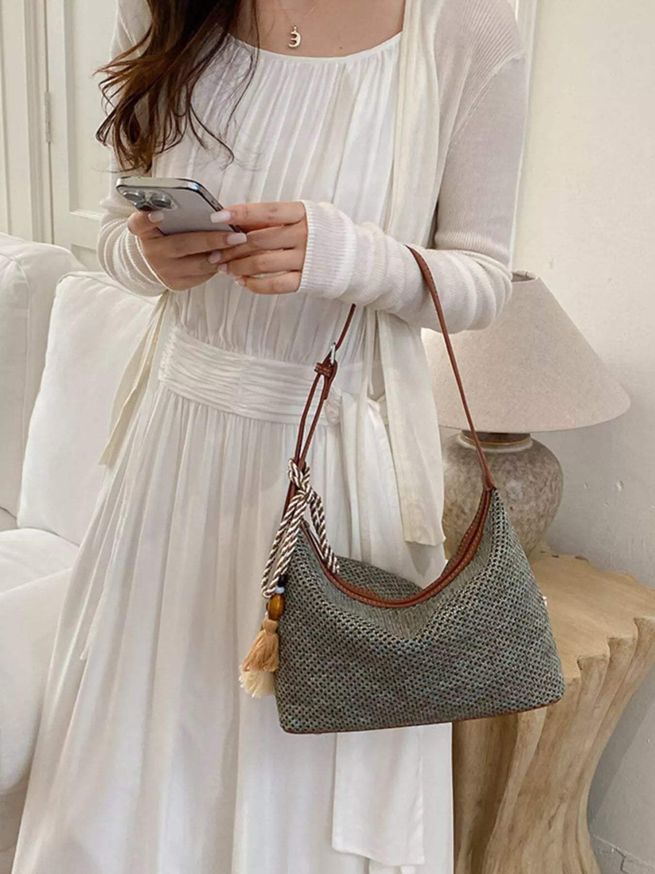 Woven Shoulder Bag with Tassel - Trendsi - Flyclothing LLC