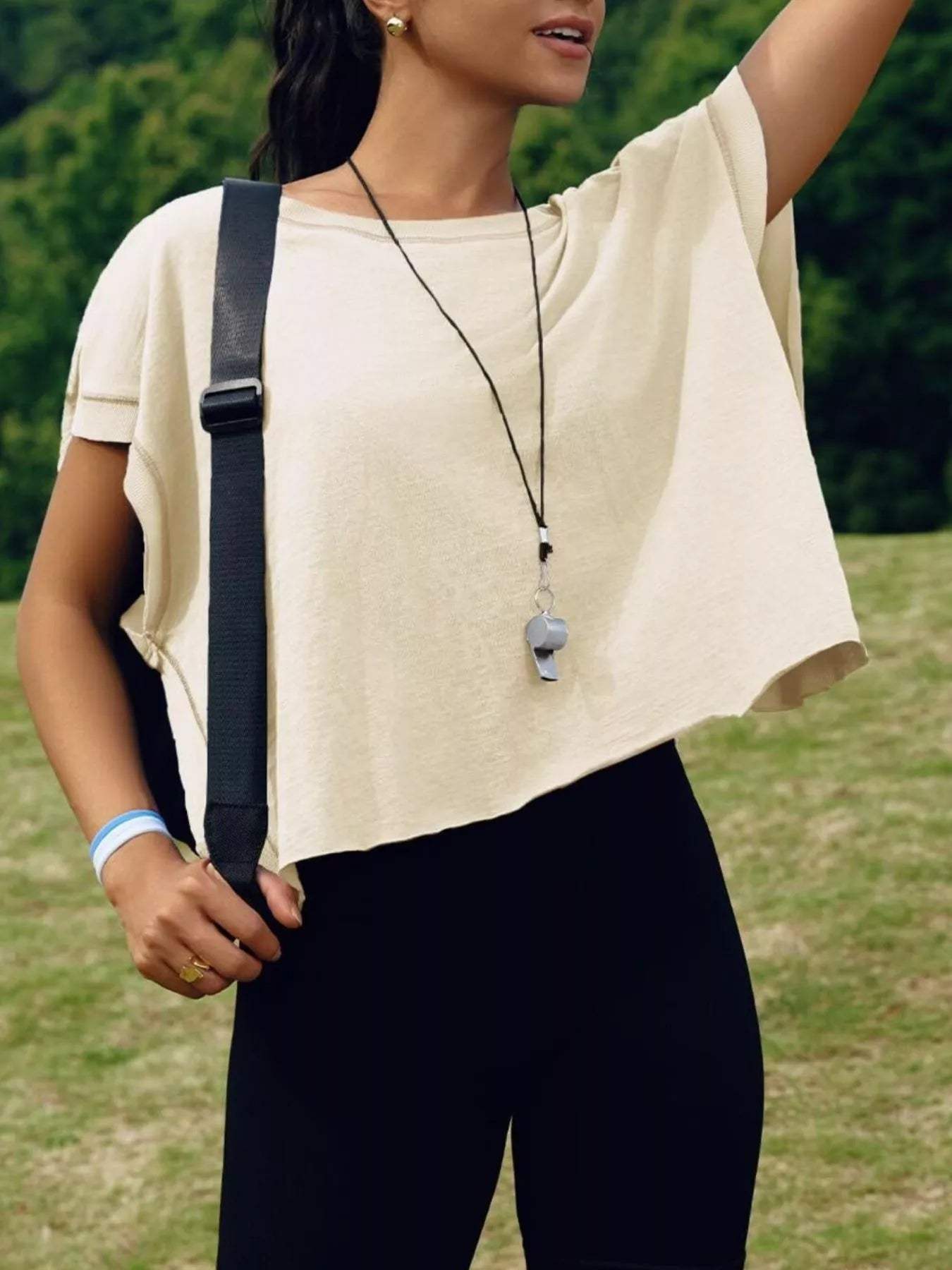 Cutout Back Short Sleeve T-Shirt - Trendsi - Flyclothing LLC
