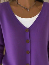Full Size Button-Front V-Neck Cardigan Plus Size - Trendsi - Flyclothing LLC
