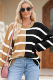 Striped Round Neck Long Sleeve Knit Top - Trendsi - Flyclothing LLC