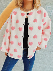 Heart Button Up Long Sleeve Cardigan - Trendsi