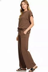 Zenana Cotton Slub Short Sleeve Tee and Pants Set - Trendsi - Flyclothing LLC