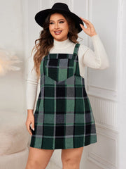 Plus Size Plaid Wide Strap Overall Dress - Trendsi