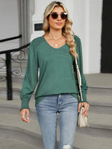 V-Neck Lantern Sleeve T-Shirt - Trendsi - Flyclothing LLC