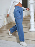 High Waist Straight Leg Jeans with Pockets - Trendsi - Flyclothing LLC