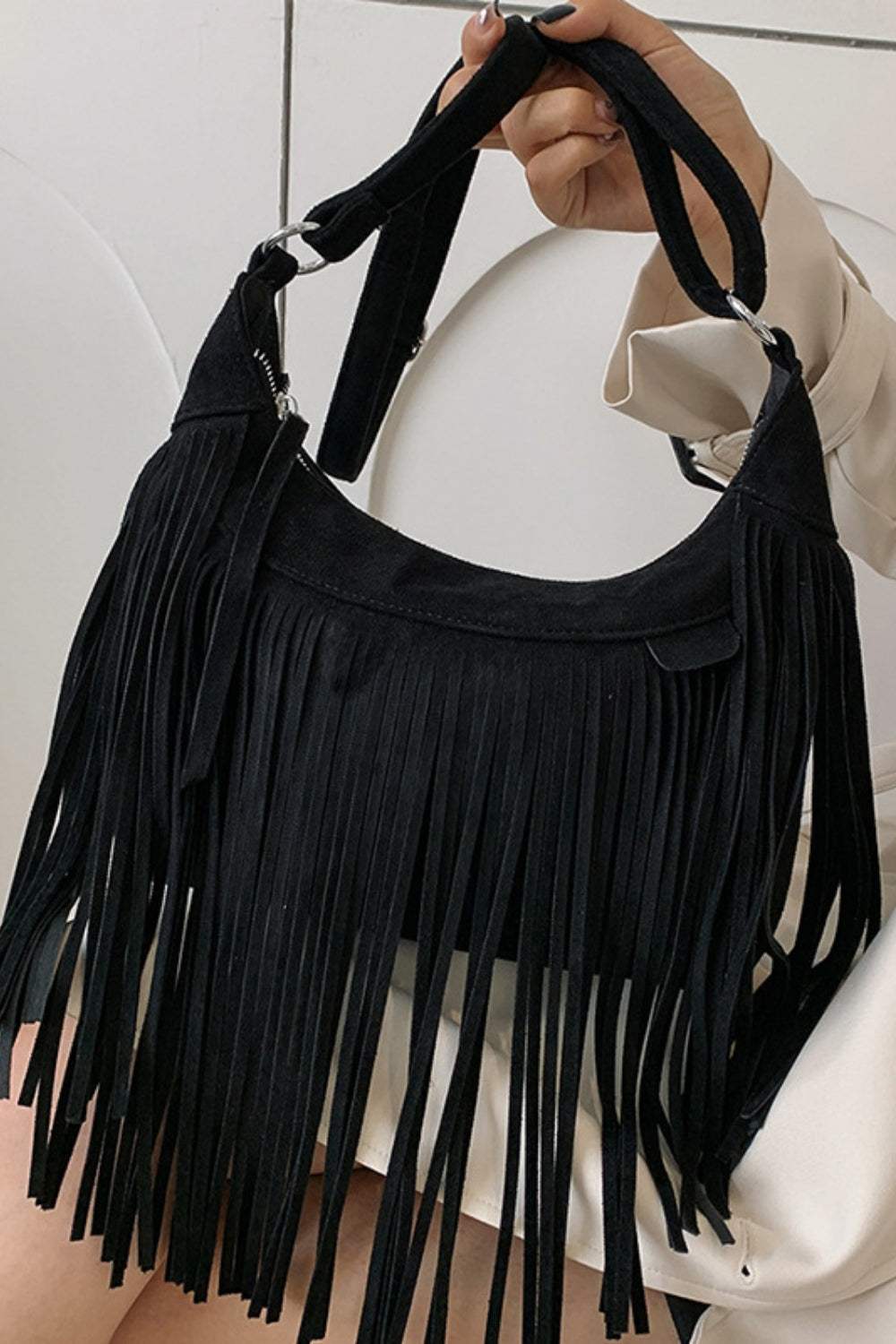 Suede Fringe Adjustable Strap Shoulder Bag - Trendsi - Flyclothing LLC