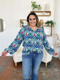 Double Take Full Size Printed Balloon Sleeve Blouse - Trendsi - Flyclothing LLC