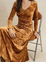 V-Neck Long Sleeve Midi Dress - Trendsi - Flyclothing LLC