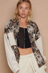 POL Contrast Sleeves Button Down Floral Jacquard Shirt - Trendsi - Flyclothing LLC