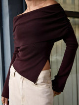 Asymmetrical Hem Off-Shoulder Long Sleeve Knit Top - Trendsi - Flyclothing LLC