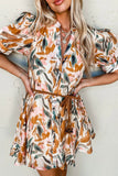 Printed Notched Short Sleeve Mini Dress - Trendsi