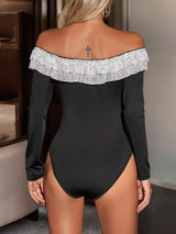 Perfee Sequin Ruffled Off-Shoulder Long Sleeve Bodysuit - Trendsi - Flyclothing LLC