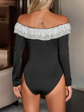 Perfee Sequin Ruffled Off-Shoulder Long Sleeve Bodysuit - Trendsi