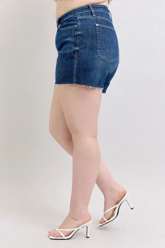 Judy Blue Full Size High Waist Criss-Cross Waistband Denim Shorts Plus Size - Trendsi - Flyclothing LLC