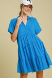 Umgee Full Size Raw Hem Folded Sleeve Tiered Dress Plus Size - Trendsi