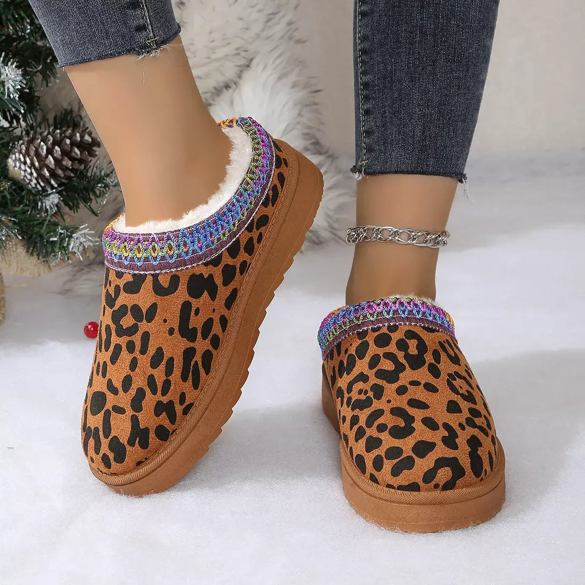 Leopard Print Plush Lined Warm Slip-Ons - Trendsi - Flyclothing LLC