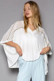 POL Oversize V-Neck Crochet Lace Contrast Studded Top - Trendsi