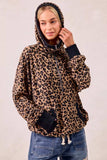 BiBi Leopard Print Waffle Half Zip Up Hoodie W Pocket - Trendsi - Flyclothing LLC