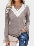 Lace Detail V-Neck Long Sleeve T-Shirt - Trendsi - Flyclothing LLC