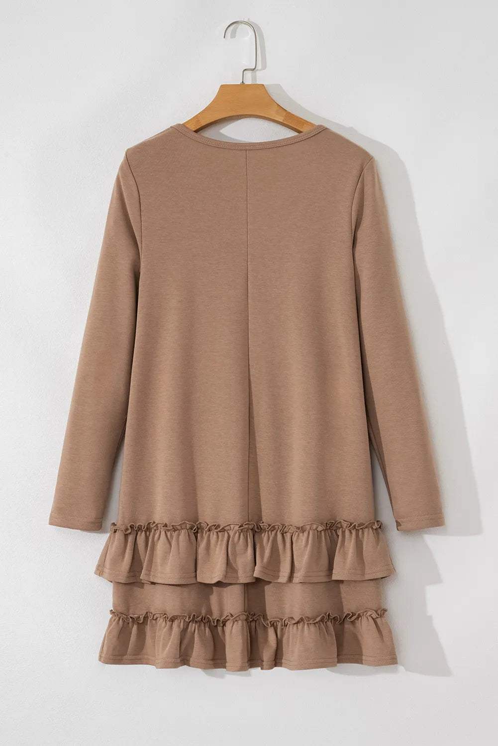Ruffled Scoop Neck Three-Quarter Sleeve Mini Dress - Trendsi - Flyclothing LLC