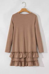 Ruffled Scoop Neck Three-Quarter Sleeve Mini Dress - Trendsi - Flyclothing LLC