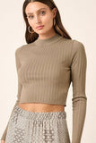 Mittoshop Mock Neck Long Sleeve Crop Knit Top - Trendsi